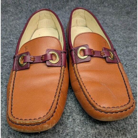 Tod's Shoes - Tod's Women's Leather Driving Loafers Brown Burgundy Size 39 Italy Pebbled Sole